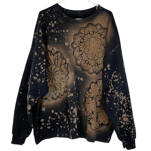 Handmade Floral Stencil Sweatshirt Pullover Womens Plus Size 2XL 3XL Mandala - Picture 1 of 9